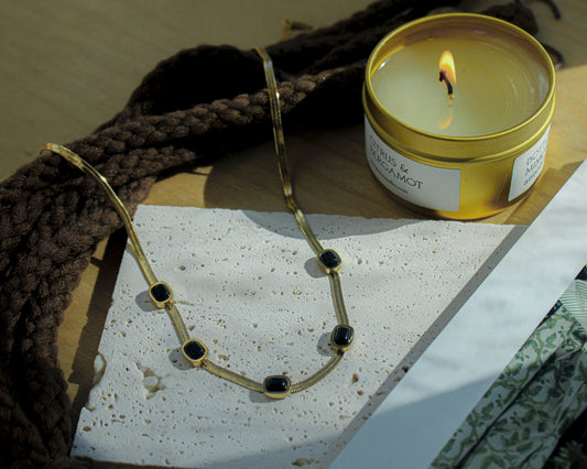 The Multi-Jewel Black Necklace - Gold